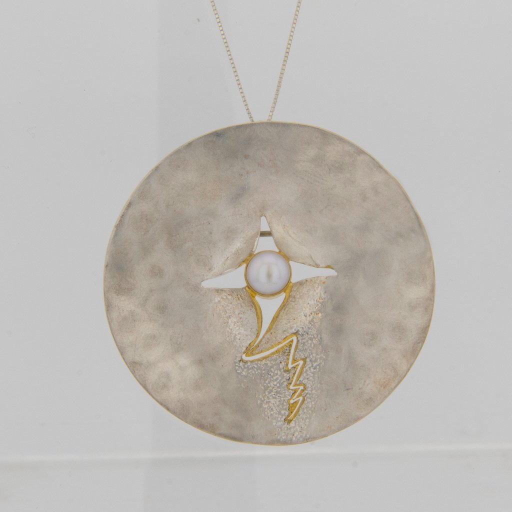 Sterling Silver And White Pearl Breakthrough Pin/Pendant By Michou